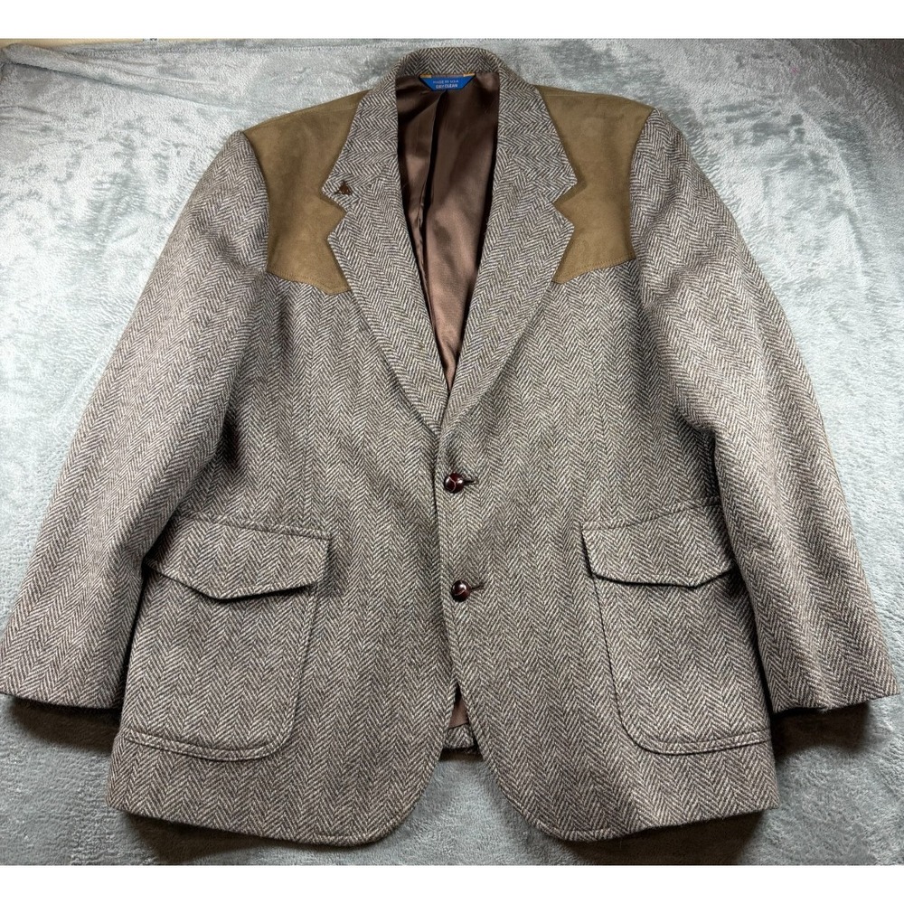 Vtg Pendleton Western Blazer Mens 48 Wool Tweed Leather Yoke USA
